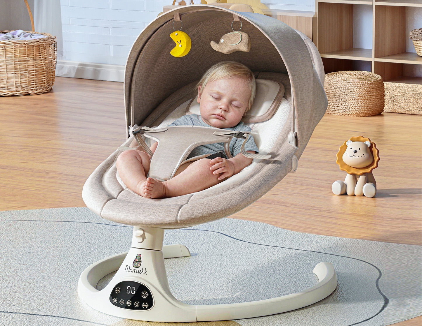 Momushk® Cadeira de Balanço para Bebê com Bluetooth e Balanço Automático